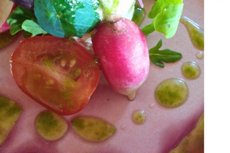 Panna cotta de betterave rouge, Chantilly de chèvre frais au curry Madras